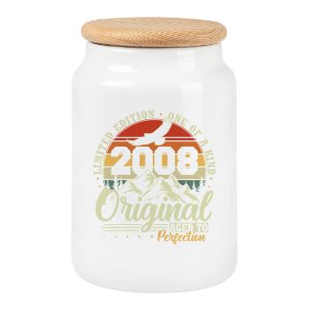 Original 2008 Vintage Vintage Birthday Gift - Cookie Jar with Wooden Lid - white - Front