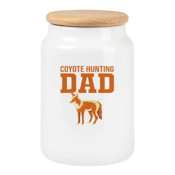 Coyote Hunting Hunter - Cookie Jar with Wooden Lid - white - Front