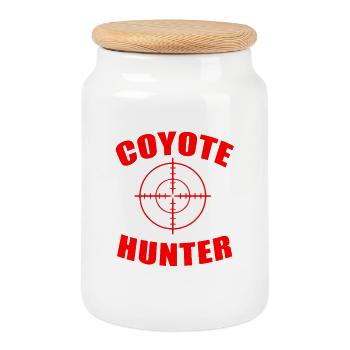 Hunting Hunter Coyote - Cookie Jar with Wooden Lid - white - Front