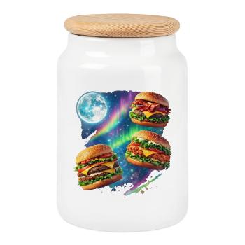 Symphonie de Space Burger - Boîte à biscuits avec couvercle en bois - blanc - Devant