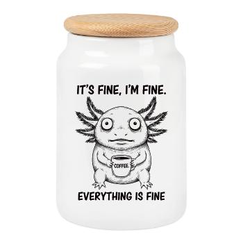 Its Fine In Fine Coffee Axolotl Humor - Cookie Jar with Wooden Lid - white - Front