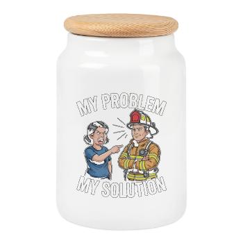 Lieutenant des pompiers Mon problème Mon pictogramme Papa Maman - Boîte à biscuits avec couvercle en bois - blanc - Devant