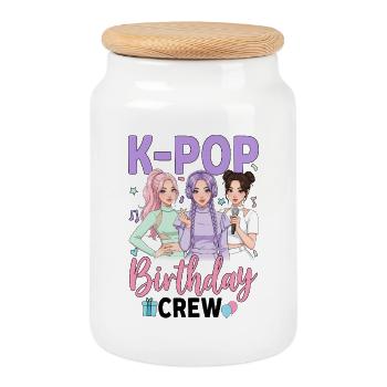 K Pop Birthday Party Squad - Keksdose mit Holzdeckel - Weiß - Vorne