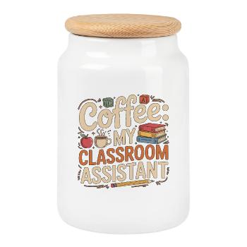 Elementary Teacher Coffee My Classroom Educator - Cookie Jar with Wooden Lid - white - Front