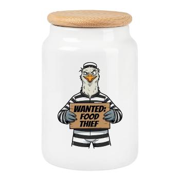 Freche Möwe Spruch Norddeutscher Humor - Keksdose mit Holzdeckel - Weiß - Vorne
