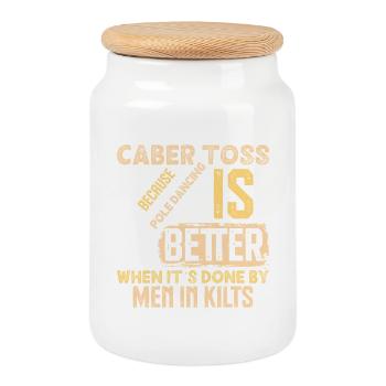  Caber Toss Pole Dancing Scottish Highland - Cookie Jar with Wooden Lid - white - Front