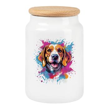 Chien coloré Beagle Splash Art - Boîte à biscuits avec couvercle en bois - blanc - Devant