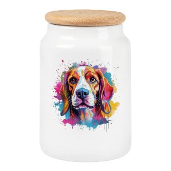 Art coloré de chien éclaboussé Beagle - Boîte à biscuits avec couvercle en bois - blanc - Devant
