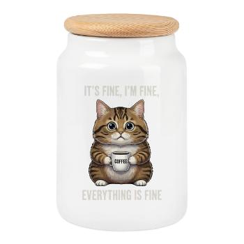 Its Fine Im Fine Coffee Cat Humor - Cookie Jar with Wooden Lid - white - Front