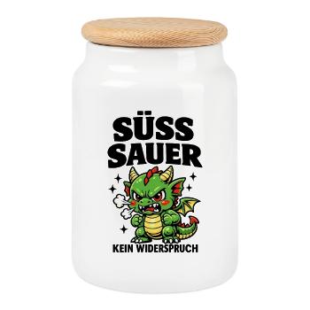 Wütender Comic Drache im Fantasy Kawaii Stil - Keksdose mit Holzdeckel - Weiß - Vorne