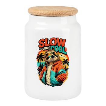 Slow and Cool Faultier Retro Sunset Style - Keksdose mit Holzdeckel - Weiß - Vorne