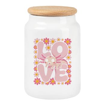 Love Axolotl en fleurs - Boîte à biscuits avec couvercle en bois - blanc - Devant
