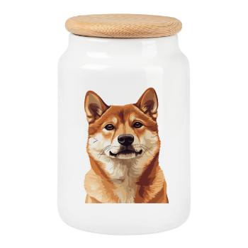 Shiba Inu Porträtillustration - Keksdose mit Holzdeckel - Weiß - Vorne