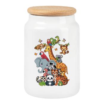 Fête d’anniversaire Animaux Fête au zoo Zoo de la jungle - Boîte à biscuits avec couvercle en bois - blanc - Devant