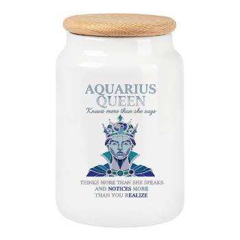 Aquarius Queen Zodiac Aquarius - Cookie Jar with Wooden Lid - white - Front