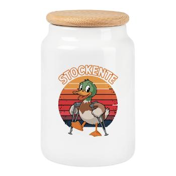  Stockente Lustiges Wortspiel Ente Mit Krücken - Keksdose mit Holzdeckel - Weiß - Vorne