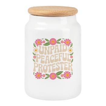 Unpaid Peaceful Protester Activist Saying Demo - Cookie Jar with Wooden Lid - white - Front