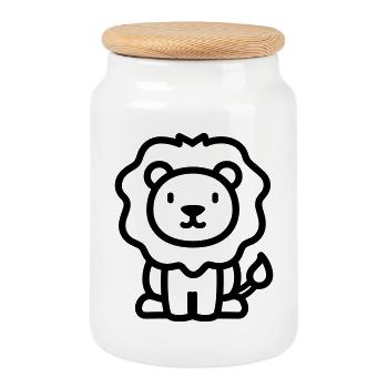 lion - Boîte à biscuits avec couvercle en bois - blanc - Devant