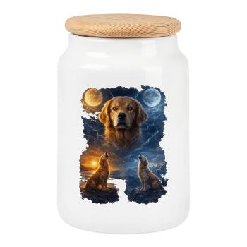 Golden Retriever Two Moons - Cookie Jar with Wooden Lid - white - Front