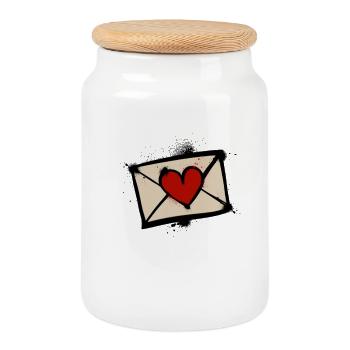 Heart Letter Graffiti Love Post - Cookie Jar with Wooden Lid - white - Front