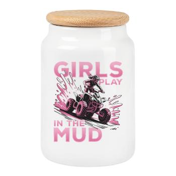 Quad ATV Femme Fille Quad Quad - Boîte à biscuits avec couvercle en bois - blanc - Devant