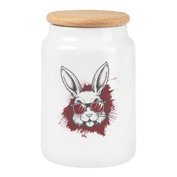 Cooler Hase mit Sonnenbrille Street Style - Keksdose mit Holzdeckel - Weiß - Vorne