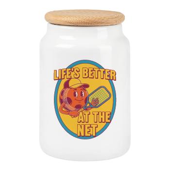 La vie au pickleball est meilleure au filet, joueur drôle - Boîte à biscuits avec couvercle en bois - blanc - Devant