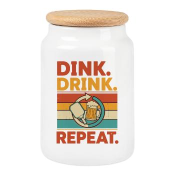 Pickleball Dink Drink Repeat Funny Player - Cookie Jar with Wooden Lid - white - Front