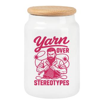 Beyond clichés | Men's Knitting - Cookie Jar with Wooden Lid - white - Front