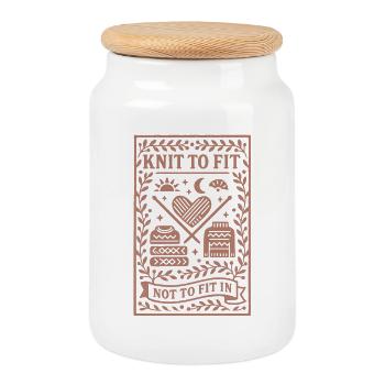 Tricoter au lieu d’ajuster | Laine pour hommes - Boîte à biscuits avec couvercle en bois - blanc - Devant