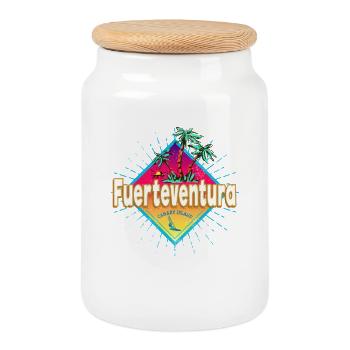 Fuerteventura Surfer Kanarische Inseln Souvenir - Keksdose mit Holzdeckel - Weiß - Vorne