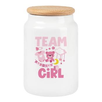 Team Girl Baby Shower Pink Gender Reveal - Cookie Jar with Wooden Lid - white - Front