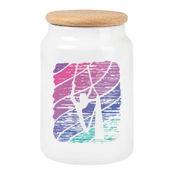 Vertical Cloth Vintage Aerial Acrobatics Aerial Silk - Cookie Jar with Wooden Lid - white - Front