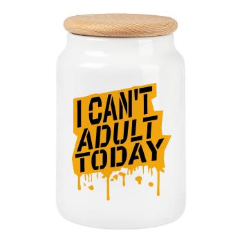 I Can't Adult Today Funny Adult Saying Logo - Cookie Jar with Wooden Lid - white - Front