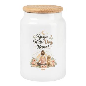 Yoga Kinder Hund Repeat lustig Mama Mutter  - Keksdose mit Holzdeckel - Weiß - Vorne