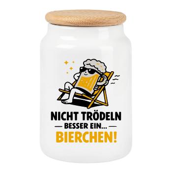 Bierchen Lounge: Feierabend-Motiv - Keksdose mit Holzdeckel - Weiß - Vorne