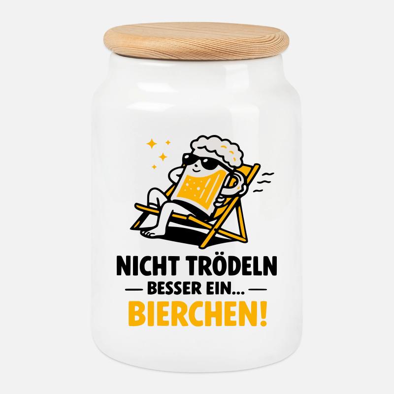 Bierchen Lounge: Feierabend-Motiv - Keksdose mit Holzdeckel - Weiß