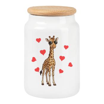 Baby Giraffe Herzen Sommer - Keksdose mit Holzdeckel - Weiß - Vorne