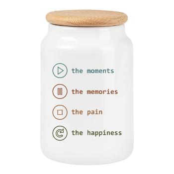 Mindfulness, Moments, Memories, Happiness - Cookie Jar with Wooden Lid - white - Front