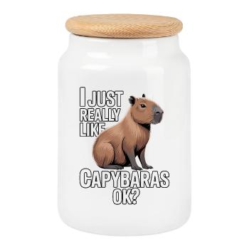 Capybara, I just really like capybaras - Cookie Jar with Wooden Lid - white - Front