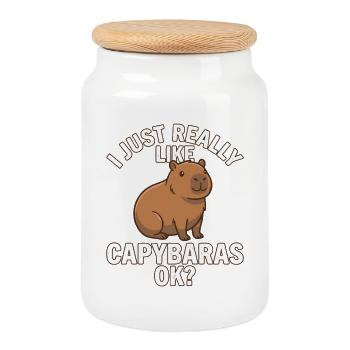Capybara, I just really like capybaras - Cookie Jar with Wooden Lid - white - Front