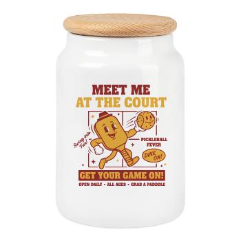Pickleball Funny Player Meet Me At The Court Love - Cookie Jar with Wooden Lid - white - Front