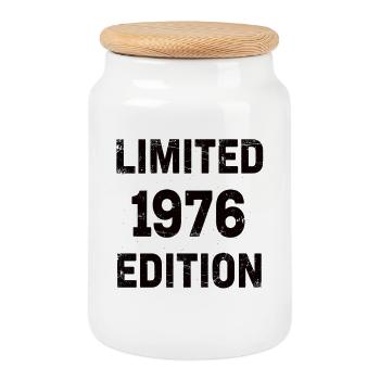 Édition limitée 1976 Vintage Used Look Birthday - Boîte à biscuits avec couvercle en bois - blanc - Devant