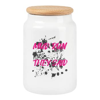 Mud run is easy, they said Mud Run Muddy Race - Cookie Jar with Wooden Lid - white - Front