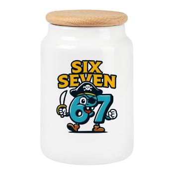 Six Sept 67 Pirate Italian Brainrot Humour Drôle - Boîte à biscuits avec couvercle en bois - blanc - Devant