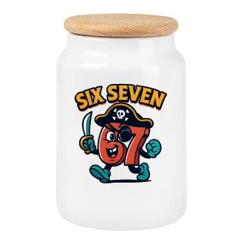 Six Sept 67 Pirate Italian Brainrot Humour Drôle - Boîte à biscuits avec couvercle en bois - blanc - Devant