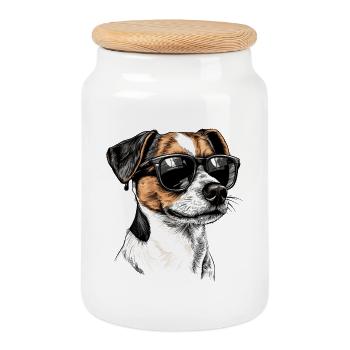 Sunglasses Dog Portrait Jack Russel Terrier - Cookie Jar with Wooden Lid - white - Front