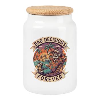Skeleton Beach Humor Graphic - Cookie Jar with Wooden Lid - white - Front