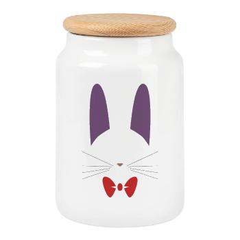 Chat Jiji noir mignon avec nœud papillon rouge - Boîte à biscuits avec couvercle en bois - blanc - Devant