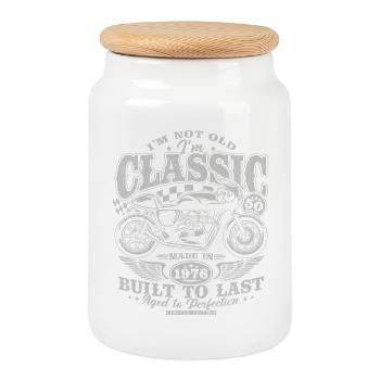 50th Birthday 50 Years Vintage Motorcycle Gift - Cookie Jar with Wooden Lid - white - Front